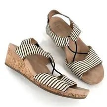 Abella Women's Mariah Striped Strappy Cork Wedge Sandals Black‎ White Size 6