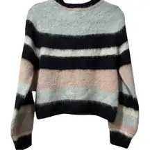 Ba&sh Striped Maria Jumper Fuzzy Knit Alpaca Wool Soft Cropped Sweater Size XS