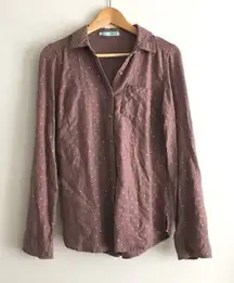 5/$15 - Maurices polka‎ dot print button down shirt fleece top long sleeve