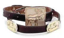 Vintage Navasota Western Leather Belt Moose Buckle Star Canoe Conchos Size M USA