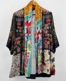 John Mark Patchwork Embroidered Kimono Jacket Floral Boho Festival Size Large