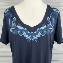 G.H. BASS & CO. Women's Everyday Tee Navy w Floral Embroidery-XL