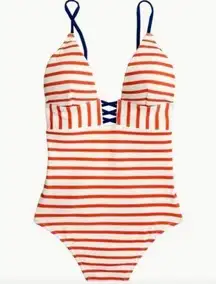 J.Crew NWT  one piece swimsuit orange cream stripe blue strap