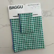 NWT BAGGU Go Pouch Set of Two in Large and Small Size Green and White Gingham