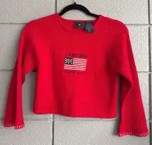 Vintage Y2K Polo Ralph Lauren Cropped Crewneck Flag Cotton Sweater sz S Preppy