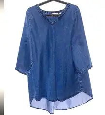 Soft Surroundings L tunic top roll tab sleeves tencel