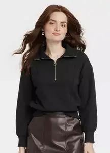 Women's Quarter Zip Sweatshirt - A New Day Xs Black New Gold Zipper
