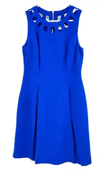 Eliza J size 4 blue sleeveless a line dress cutout neckline zip up‎ rear lined