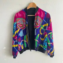 American Vintage VINTAGE 90s Geometric Colorful Reversible Bomber Jacket Cardigan Womens S-M