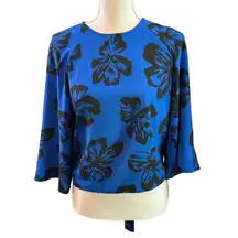 Code X Mode Blue Floral waist tie Crop Top Sz M