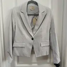 Elie. by Tahari Pinstripe Blazer NWT size Small Ivory/Black Short Single Button