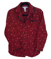 Ellen Tracy Pajama Set Womens Tree Star Red Black Christmas. Womens Size Small.