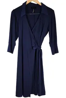 Laundry By Design‎ Navy Collared Wrap 3/4 Sleeve Dress S