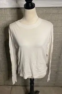 Michael‎ Stars White Plain Lightweight Crop Long Sleeve Crew Neck Shirt Small