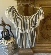 NWOT Striped Off-Shoulder Tassel Top