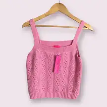 'Zabrina' Pink Pointelle Knit Square Neck Sweater Tank Top Sz M