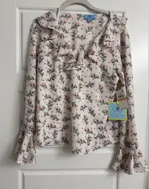 CeCe Ruffle Floral Top NWT Pink Flounce  Romantic Feminine Ethereal Whimsy