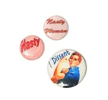 VINTAGE HANDMADE FEMINIST PIN SET OF 3 — 🚺💕💪🏼 — Female, Nasty Woman, I Dissent