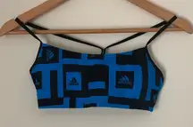 NWOT Womens Adidas SZ S Bars AOP Blue and Black Patterned Swim Top