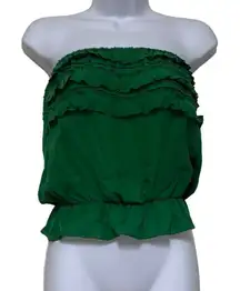 Parker XS 100% Silk Strapless Top Green Elastic Waist Peplum Blouson Top NWOT