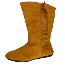 Shoevibe Brown Faux Suede Fringe Mid-Calf Boots Coastal Cowgirl Size 8