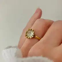 Avon Gold Solitaire Prong Halo Ring Promise Engagement Diamond Glam Classic Jewelry