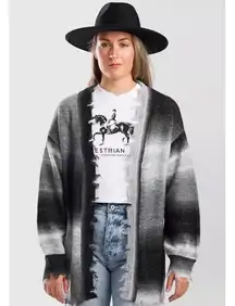 Daytrip Sweater Womens XS Gradient Striped Cardigan Destructed Wool Emo Grunge