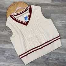 Nwt abound preppy sweater vest pullover cable knit cream & maroon