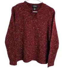 Vintage 90s Red Marled Knit Cardigan Button Front Boucle Wool Blend Texture L