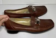 COLE HAAN Leather loafers Brown Mocassin Squared Toes Sz 9B Silver Chains NWOB