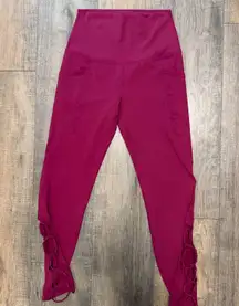Lole Womens Small High Waist Leggings Dark Pink Side Pockets Lace Up Athletic