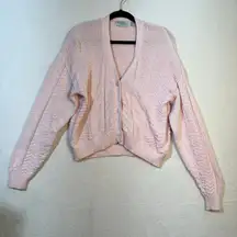 Nordstrom Point of View VTG Light Pink Cotton Chunky Knit Cardigan Sweater Large