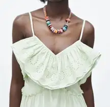 Zara Eyelet Ruffle Midi Dress M