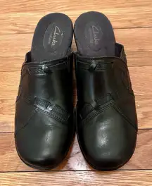 Clarks Bendables Black Leather Comfort Clog Mules Women's Size 8