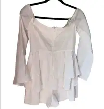 White romper BCBGMaxazria NEW off the shoulder flare arm peplum tiered detail