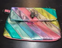 peacock purse in multi color leather with black lining. GUC.