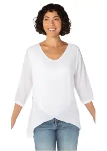 Cut Loose Shirt Women‎ Small White Textured Asymmetrical Hem V Neck Tunic Top