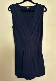 BCBGeneration Solid Navy Blue Sleeveless V-Neck Surplice Skort Romper