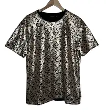 leopard sequin short sleeve lined blouse size XL