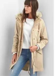 GAP 2 in 1  khaki parka jacket barn coat removable quilted lining size Small