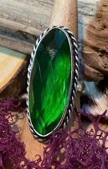 Peridot 925 Silver Statement Ring Size 8.5