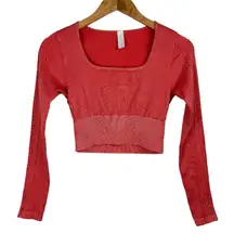 Aerie Offline Big Chill Seamless Long Sleeve T-Shirt Crop Top Sz Small Coral