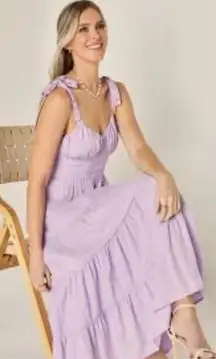 NWT Miami Francesca's Darla Ruffled Maxi Midi Tiered Tie Dress Lilac Spring SZ M