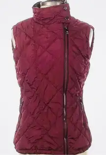 Andrew Marc MNY Performance Wine Quilted Puffer Vest with Black Faux Leather