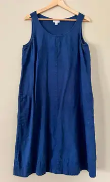J.Jill A-Line Tunic Tank Dress Blue 100% Linen Long Maxi Jumper Medium Tall