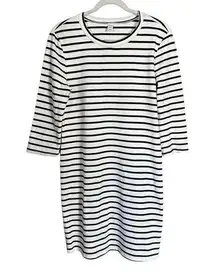 Old Navy Womens Sz M Black White Stripe T Shirt Dress 3/4 Sleeve Collarless