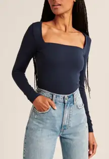 Abercrombie & Fitch Seamless Square Neck Top in Navy