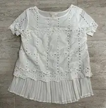 Adiva Top Size Small White Eyelet Pleated Layered Loose Flowy Boho Cottage