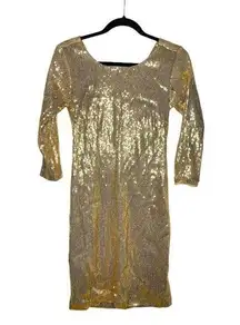 La Perla Dress Size 44 Large Women's 3/4 Sleeve Gold Sequin Open Back Mini Dress