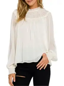 Endless Rose Ivory Ruched Yoke Blouse Top